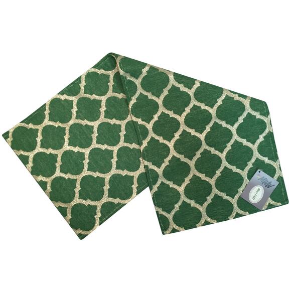 Moroccan Me Crazy Table Runner Ikat Mat Mediterranean Decor Green Shiny NEW - Picture 7 of 7